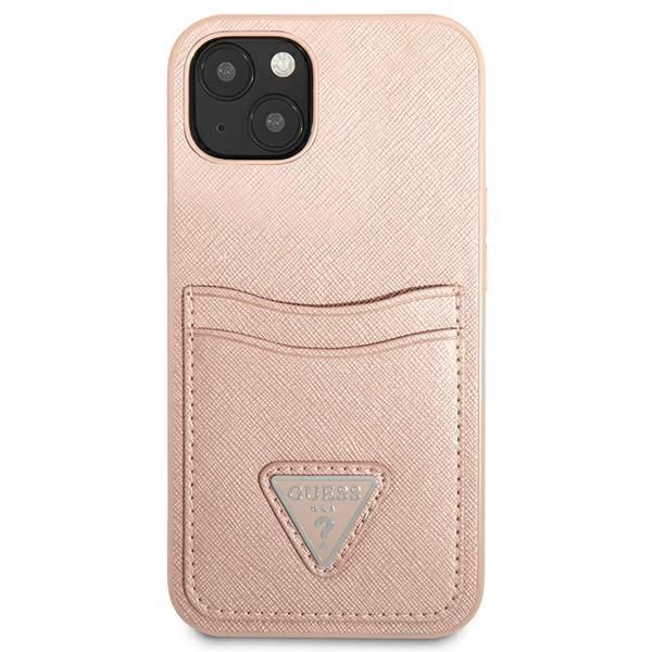 Back panel cover Guess Guess GUHCP13SPSATPP iPhone 13 mini 5,4 "pink / pink hardcase SaffianoTriangle Logo Cardslot