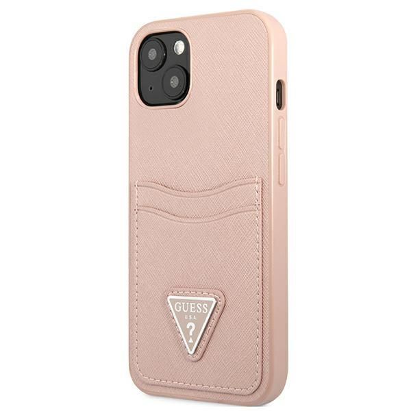Back panel cover Guess Guess GUHCP13SPSATPP iPhone 13 mini 5,4 "pink / pink hardcase SaffianoTriangle Logo Cardslot