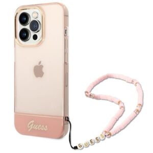 Nugarėlės dėklai Guess  Guess GUHCP14LHGCOHP iPhone 14 Pro 6.1" pink/pink hardcase Translucent Pearl Strap 