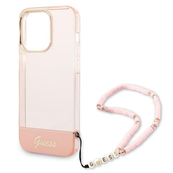 Aizmugurējais vāciņš Guess Guess GUHCP14LHGCOHP iPhone 14 Pro 6.1" pink/pink hardcase Translucent Pearl Strap