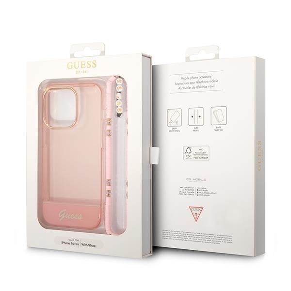 Aizmugurējais vāciņš Guess Guess GUHCP14LHGCOHP iPhone 14 Pro 6.1" pink/pink hardcase Translucent Pearl Strap