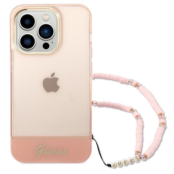 Aizmugurējais vāciņš Guess Guess GUHCP14LHGCOHP iPhone 14 Pro 6.1" pink/pink hardcase Translucent Pearl Strap