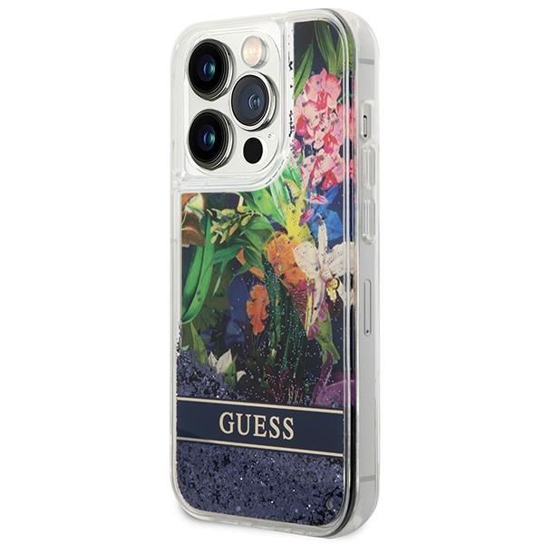 Tagakaaned Guess Guess GUHCP14LLFLSB iPhone 14 Pro 6.1 "blue / blue hardcase Flower Liquid Glitter