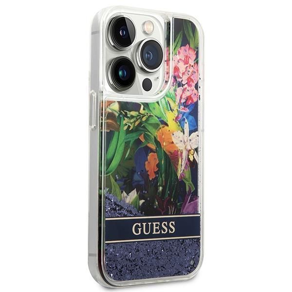 Tagakaaned Guess Guess GUHCP14LLFLSB iPhone 14 Pro 6.1 "blue / blue hardcase Flower Liquid Glitter
