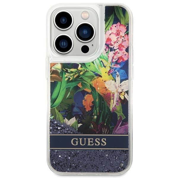 Tagakaaned Guess Guess GUHCP14LLFLSB iPhone 14 Pro 6.1 "blue / blue hardcase Flower Liquid Glitter