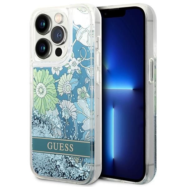 Aizmugurējais vāciņš Guess Guess GUHCP14LLFLSN iPhone 14 Pro 6.1" green/green hardcase Flower Liquid Glitter
