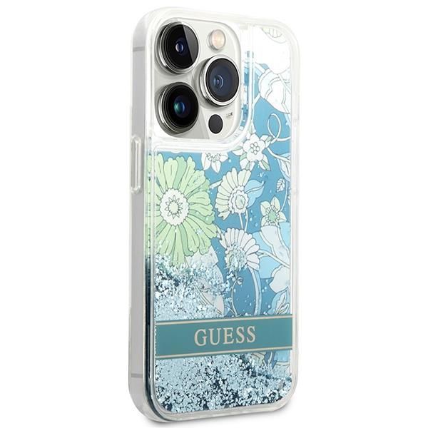 Aizmugurējais vāciņš Guess Guess GUHCP14LLFLSN iPhone 14 Pro 6.1" green/green hardcase Flower Liquid Glitter