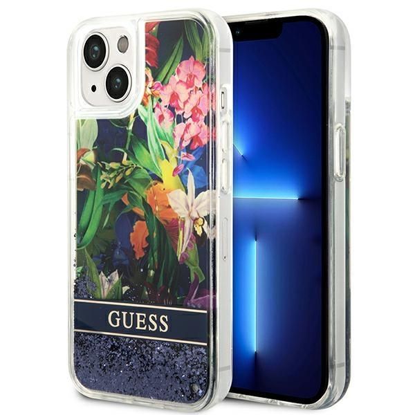 Aizmugurējais vāciņš Guess Guess GUHCP14MLFLSB iPhone 14 Plus 6.7 "blue / blue hardcase Flower Liquid Glitter