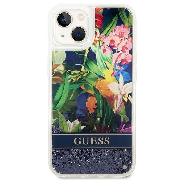 Aizmugurējais vāciņš Guess Guess GUHCP14MLFLSB iPhone 14 Plus 6.7 "blue / blue hardcase Flower Liquid Glitter