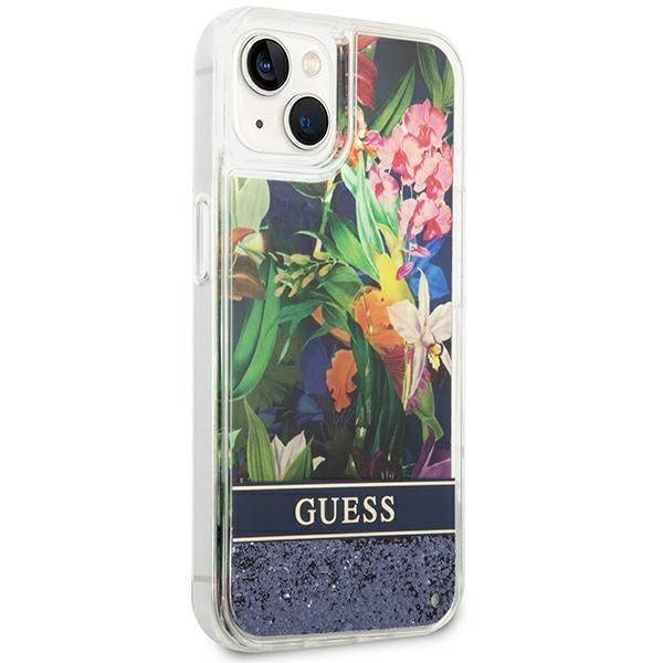 Aizmugurējais vāciņš Guess Guess GUHCP14MLFLSB iPhone 14 Plus 6.7 "blue / blue hardcase Flower Liquid Glitter