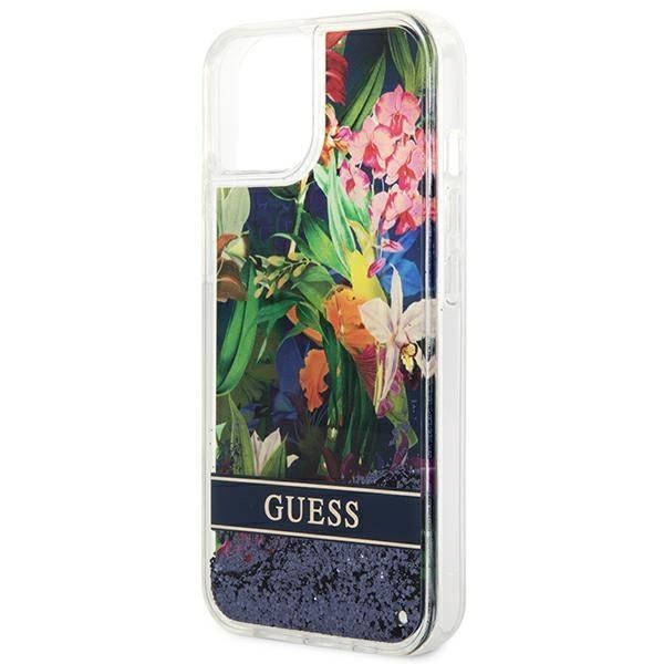 Aizmugurējais vāciņš Guess Guess GUHCP14MLFLSB iPhone 14 Plus 6.7 "blue / blue hardcase Flower Liquid Glitter