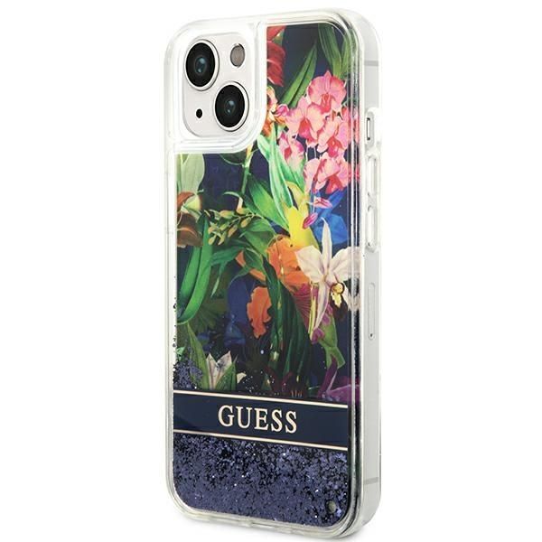 Aizmugurējais vāciņš Guess Guess GUHCP14MLFLSB iPhone 14 Plus 6.7 "blue / blue hardcase Flower Liquid Glitter