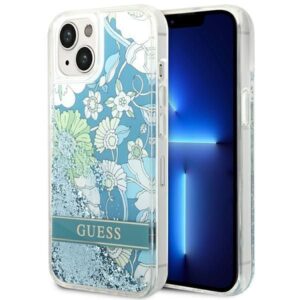 Aizmugurējais vāciņš Guess  Guess GUHCP14MLFLSN iPhone 14 Plus 6.7 "green / green hardcase Flower Liquid Glitter 