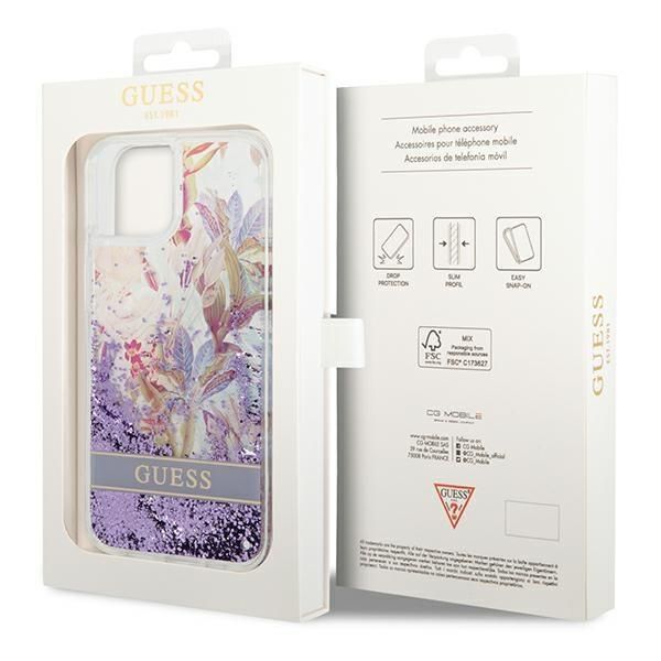 Tagakaaned Guess Guess GUHCP14MLFLSU iPhone 14 Plus 6.7 "violet / purple hardcase Flower Liquid Glitter