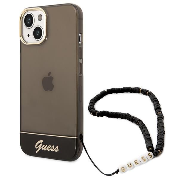 Aizmugurējais vāciņš Guess Guess GUHCP14SHGCOHK iPhone 14 6.1 "black / black hardcase Translucent Pearl Strap