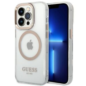 Aizmugurējais vāciņš Guess  Guess GUHMP14LHTRMD iPhone 14 Pro 6.1 "gold / gold hard case Metal Outline Magsafe