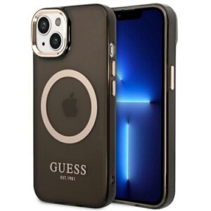 Nugarėlės dėklai Guess  Guess GUHMP14MHTCMK iPhone 14 Plus 6.7" black/black hard case Gold Outline Translucent MagSafe 