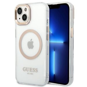 Nugarėlės dėklai Guess  Guess GUHMP14SHTRMD iPhone 14 6.1 "gold / gold hard case Metal Outline Magsafe 