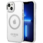 Aizmugurējais vāciņš Guess  Guess GUHMP14SHTRMS iPhone 14 6.1" silver/silver hard case Metal Outline Magsafe