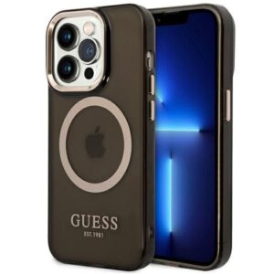 Nugarėlės dėklai Guess  Guess GUHMP14XHTCMK iPhone 14 Pro Max 6.7" black/black hard case Gold Outline Translucent MagSafe 
