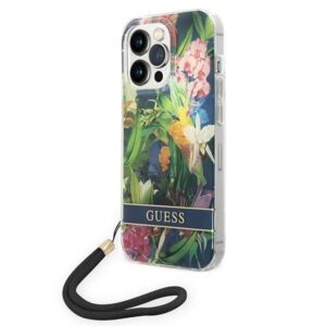 Nugarėlės dėklai Guess  Guess GUOHCP14LHFLSB iPhone 14 Pro 6.1 "blue / blue hardcase Flower Strap