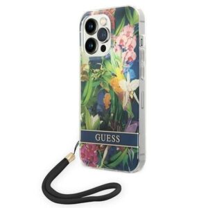 Nugarėlės dėklai Guess  Guess GUOHCP14XHFLSB iPhone 14 Pro Max 6.7 "blue / blue hardcase Flower Strap