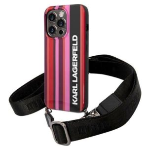 Aizmugurējais vāciņš Karl Lagerfeld  Karl Lagerfeld KLHCP14LSTSTP iPhone 14 Pro 6,1" hardcase różowy/pink Color Stripes Strap 