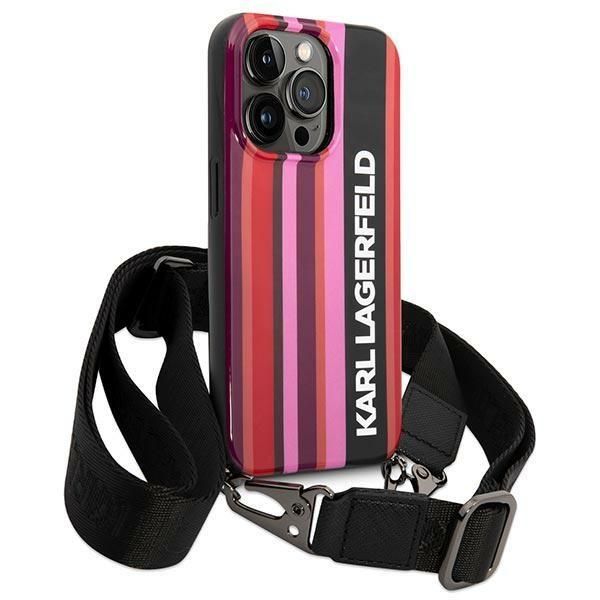 Back panel cover Karl Lagerfeld Karl Lagerfeld KLHCP14LSTSTP iPhone 14 Pro 6,1" hardcase różowy/pink Color Stripes Strap