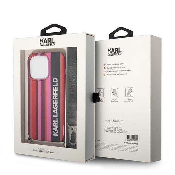 Back panel cover Karl Lagerfeld Karl Lagerfeld KLHCP14LSTSTP iPhone 14 Pro 6,1" hardcase różowy/pink Color Stripes Strap