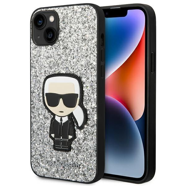 Aizmugurējais vāciņš Karl Lagerfeld Karl Lagerfeld KLHCP14MGFKPG iPhone 14 Plus 6.7 "hardcase silver / silver Glitter Flakes Ikonik
