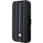 Nugarėlės dėklai BMW  Case BMW BMBKP14L22RVSK iPhone 14 Pro 6.1" black/black bookcase Leather Stamp Blue Lines 