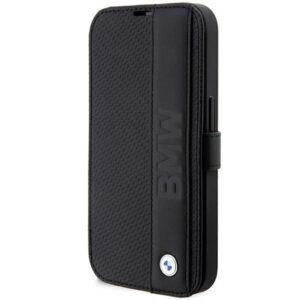 Aizmugurējais vāciņš BMW  Case BMW BMBKP14X22RDPK iPhone 14 Pro Max 6.7" black/black bookcase Leather Textured&Stripe 