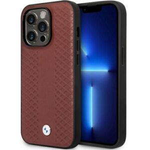 Aizmugurējais vāciņš BMW  Case BMW BMHCP14L22RFGR iPhone 14 Pro 6.1" Burgundy/burgundy Leather Diamond Pattern 