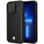 Aizmugurējais vāciņš BMW  Case BMW BMHMP14L22RFGK iPhone 14 Pro 6.1" black/black Leather Diamond Pattern MagSafe 