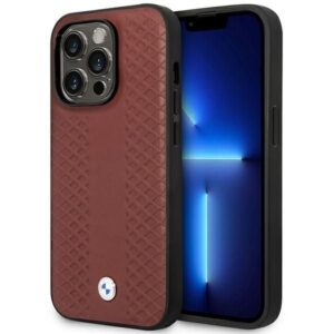 Nugarėlės dėklai BMW  Case BMW BMHMP14X22RFGR iPhone 14 Pro Max 6.7" Burgundy/burgundy Leather Diamond Pattern MagSafe 