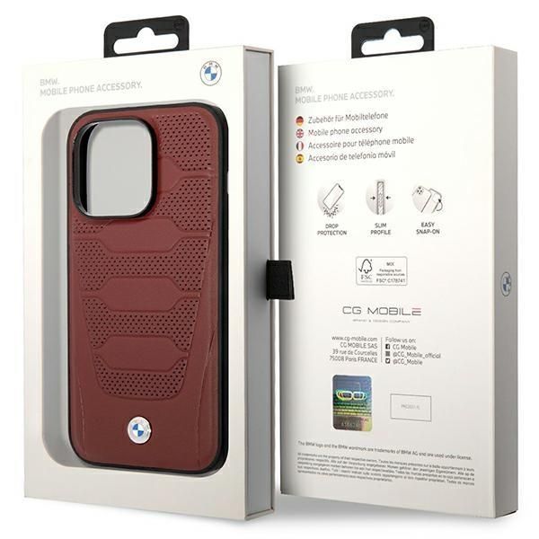Tagakaaned BMW Case BMW BMHMP14X22RPSR iPhone 14 Pro Max 6.7" Burgundy/burgundy Leather Seats Pattern MagSafe