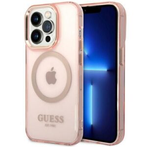 Nugarėlės dėklai Guess  Guess GUHMP14XHTCMP iPhone 14 Pro Max 6.7" pink/pink hard case Gold Outline Translucent MagSafe 