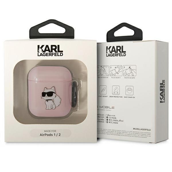 Aizmugurējais vāciņš Karl Lagerfeld Karl Lagerfeld KLA2HNCHTCP Airpods 1/2 cover pink/pink Ikonik Choupette