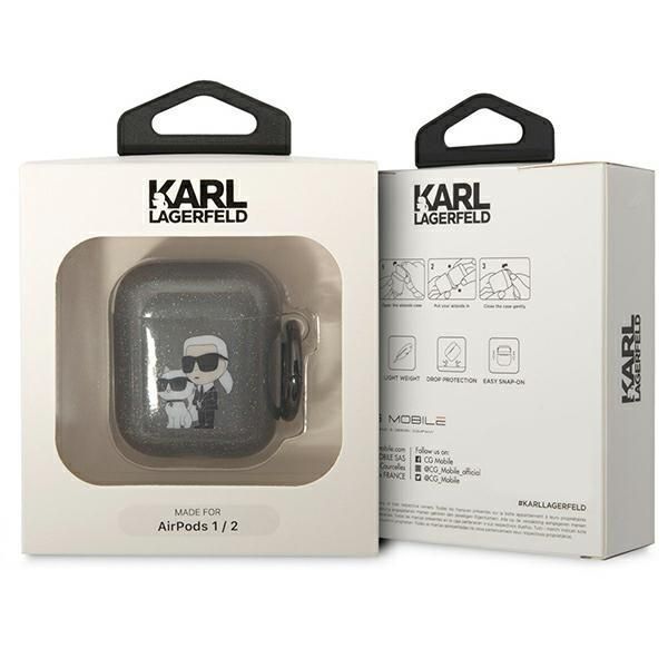 Aizmugurējais vāciņš Karl Lagerfeld Karl Lagerfeld KLA2HNKCTGK Airpods 1/2 cover black/black Gliter Karl&Choupette
