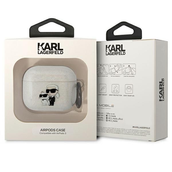 Nugarėlės dėklai Karl Lagerfeld Karl Lagerfeld KLA3HNKCTGT Airpods 3 cover transparent Gliter Karl&Choupette