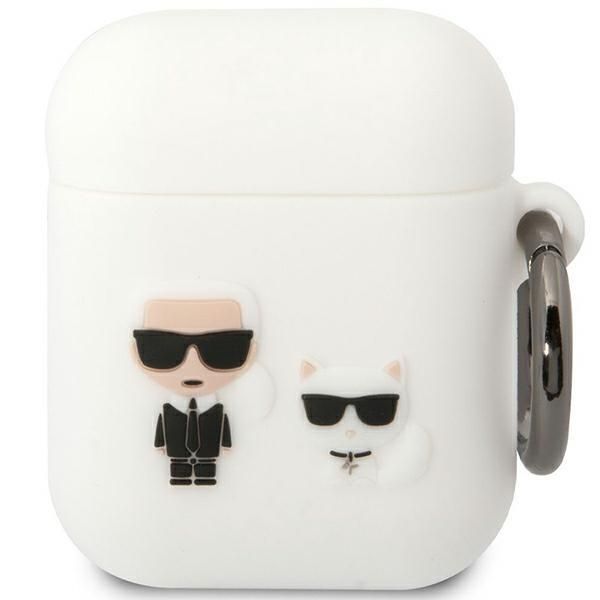 Nugarėlės dėklai Karl Lagerfeld Karl Lagerfeld KLACA2SILKCW AirPods 1/2 cover white/white Silicone Karl & Choupette