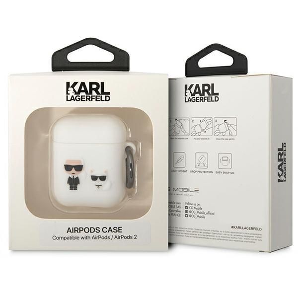 Nugarėlės dėklai Karl Lagerfeld Karl Lagerfeld KLACA2SILKCW AirPods 1/2 cover white/white Silicone Karl & Choupette