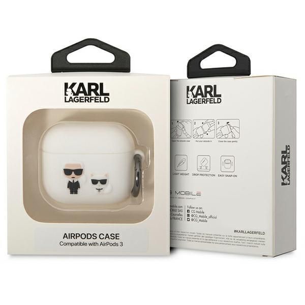 Aizmugurējais vāciņš Karl Lagerfeld Karl Lagerfeld KLACA3SILKCW AirPods 3 cover white/white Silicone Karl & Choupette