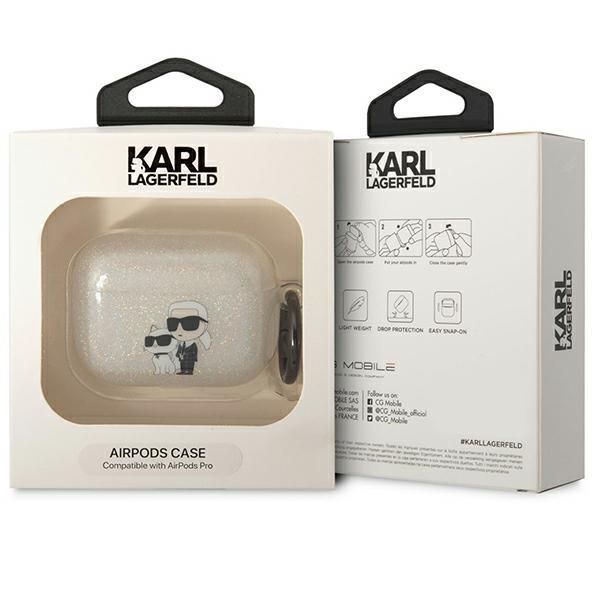 Back panel cover Karl Lagerfeld Karl Lagerfeld KLAPHNKCTGT Airpods Pro cover transparent Gliter Karl&Choupette