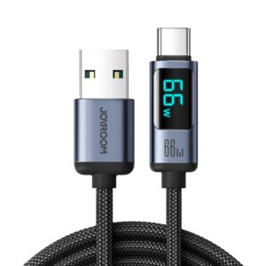 Kabelis Joyroom  Joyroom Prism Series A16 USB-C / USB-A Cable 66W 1.2m with LED Display - Black