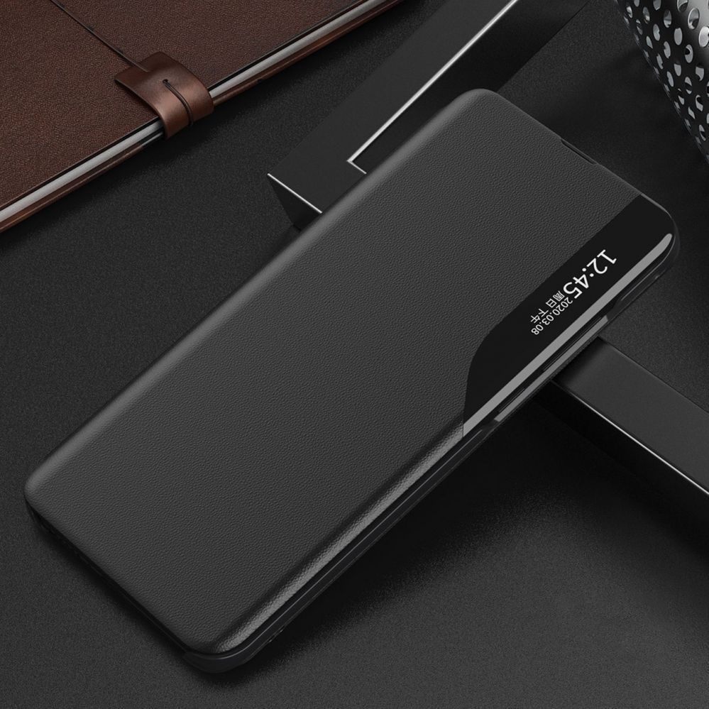 Back panel cover Hurtel Eco Leather View Case Cover for Xiaomi Redmi Note 12 5G / Poco X5 5G with Flip Stand Black