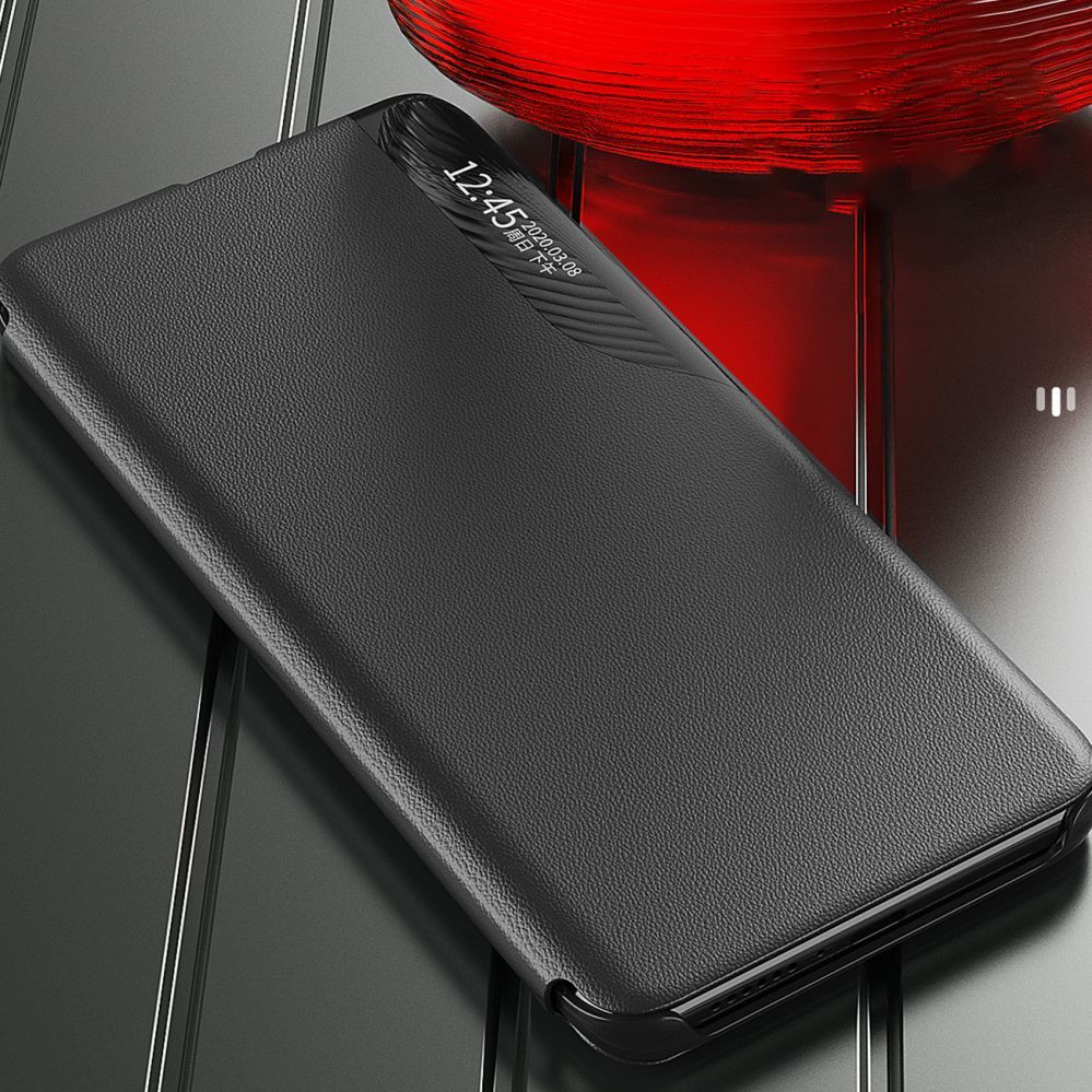 Back panel cover Hurtel Eco Leather View Case for Xiaomi Redmi 11A / Poco C55 / Redmi 12C with flip stand black