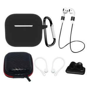 Aizmugurējais vāciņš Hurtel - AirPods 3 Silicone Case Set + Case/Ear Hook/Neck Strap/Watch Strap Holder/Carabiner Clasp - black 