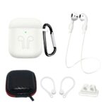 Nugarėlės dėklai Hurtel - Silicone Case Set for AirPods 2 / AirPods 1 + Case / Ear Hook / Neck Strap / Watch Strap Holder / Carabiner - White 