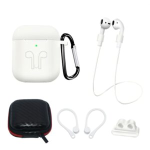 Nugarėlės dėklai Hurtel - Silicone Case Set for AirPods 2 / AirPods 1 + Case / Ear Hook / Neck Strap / Watch Strap Holder / Carabiner - White 